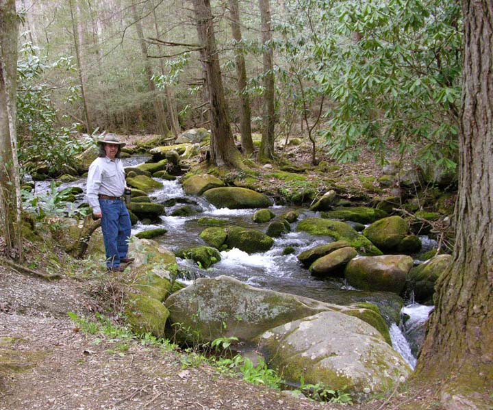 Jimmy fly fishing near Elkmont. ©Susan Shie 2007.